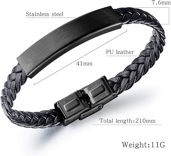 Rockyu ブレスレット メンズ バングル ステンレス レザーブレスレット ブラック 各種類ブレスレット チェーン アレルギー対応ブレスレット かっこいい ファッション アクセサリー