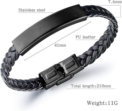 Rockyu ブレスレット メンズ バングル ステンレス レザーブレスレット ブラック 各種類ブレスレット チェーン アレルギー対応ブレスレット かっこいい ファッション アクセサリー