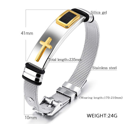 Rockyu メンズ ステンレス 十字架ブレスレット ベルト式 調整可能 金属アレルギー対応