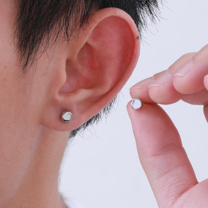 Rockyu メンズ ピアス ステンレス 多面カット シンプルデザイン ブラック 金属アレルギー対応