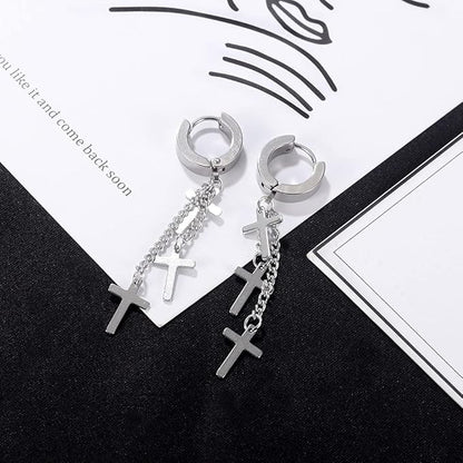 Rockyu ピアス メンズ チタン製 クロスチェーン フープピアス ステンレス製 アレルギー対応