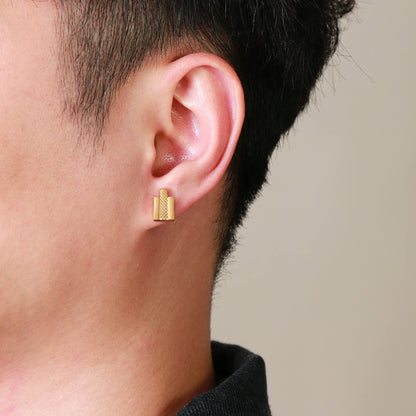 Rockyu ピアス メンズ チタン製 四角形 揺れるデザイン 黒＆ゴールド シルバー 磁気ゲルマニウム加工