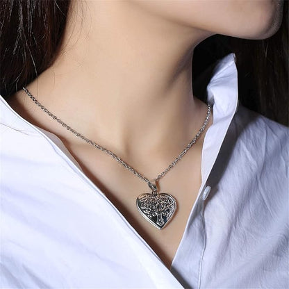 Rockyu ネックレス レディース ハート ペンダント 写真入れ ゴールド シルバー 彫刻デザイン