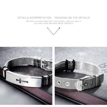 Rockyu メンズブレスレット｜クロスモチーフ ステンレス×シリコン 高級感ユニセックスデザイン