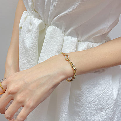 Rockyu ゴールドジルコニアリンクブレスレット ステンレス製 レディース