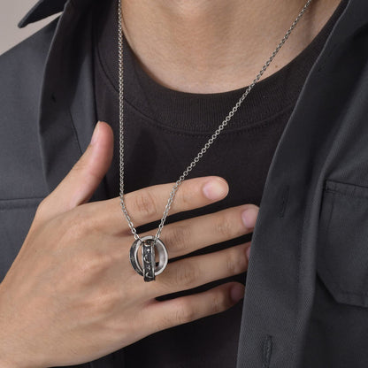 Rockyu ネックレス メンズ 月と太陽 ダブルリング ステンレス製 アレルギー対応 おしゃれペンダント