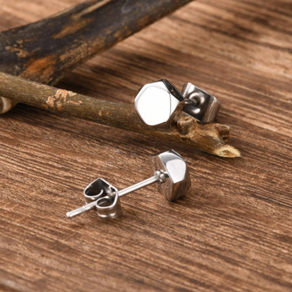 Rockyu メンズ ピアス ステンレス 多面カット シンプルデザイン ブラック 金属アレルギー対応