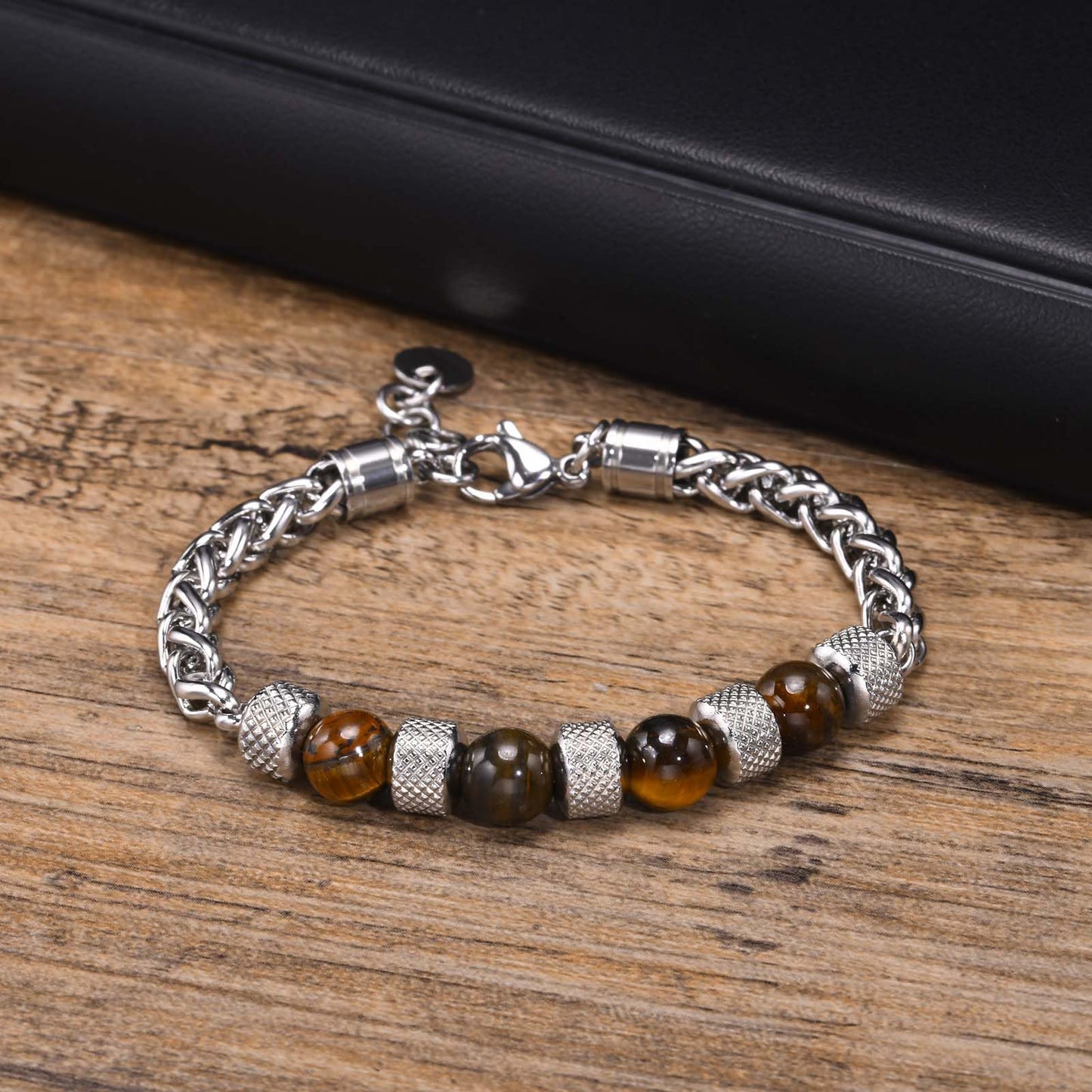 ブレスレット メンズ 天然石 ステンレスチェーン 虎眼石/ラピスラズリ/黒瑪瑙