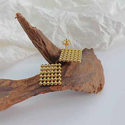 Rockyu ピアス レディース ゴールド ビーズデザイン ステンレス鋼 金属アレルギー対応 スタッドピアス 四角・三角・ハート 18Kメッキ