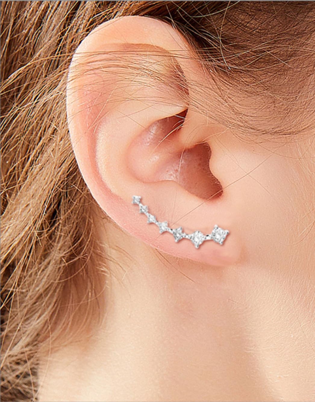 Rockyu スタークリップピアス レディース｜S925＆キュービックジルコニアの7連星イヤーカフ