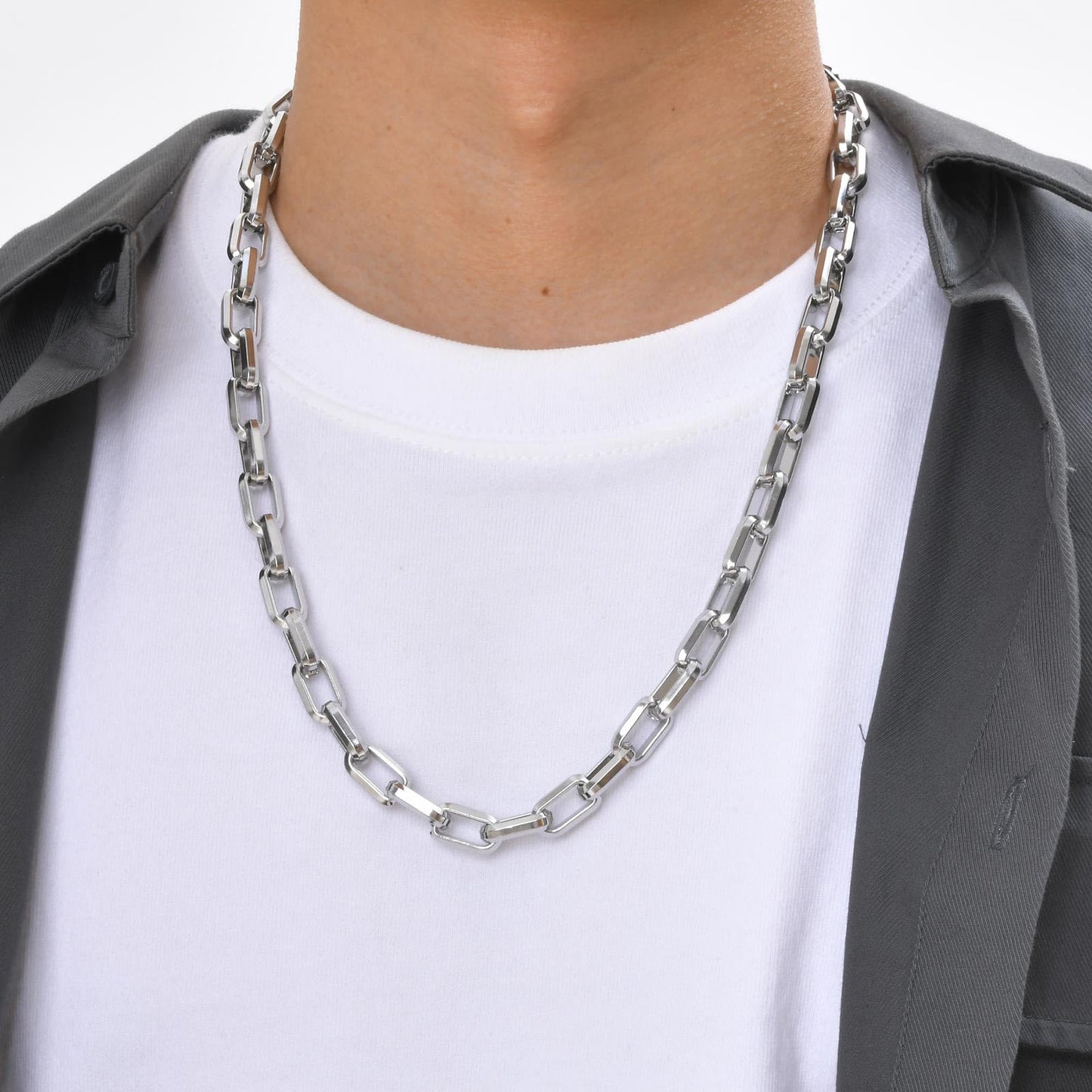 オーバルリンクチェーンネックレス｜メンズ ステンレス製 太め9.2mm シルバー 55cm