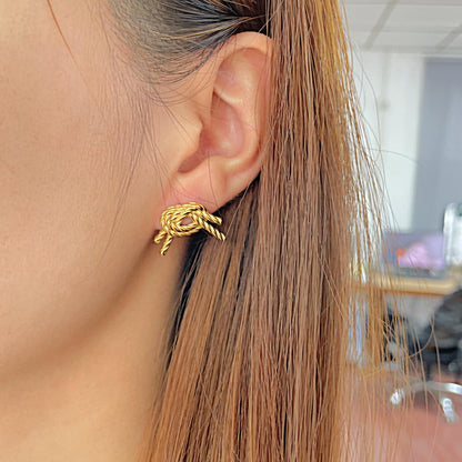 Rockyu ピアス レディース 18金 ブランド 片耳 ゴールド 麻花 交差点 結びピアス ステンレス セカンドピアス 金属アレルギー対応 つけっぱなし ファッション バレンタインデー プレゼント アクセサリー