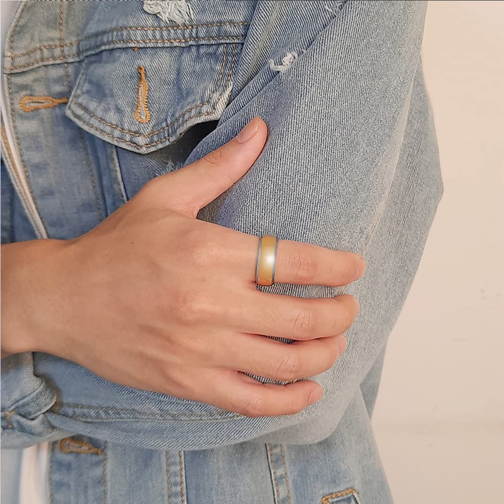 Rockyu タングステンリング メンズ 8mm ゴールド＆ブラック 光沢仕上げ