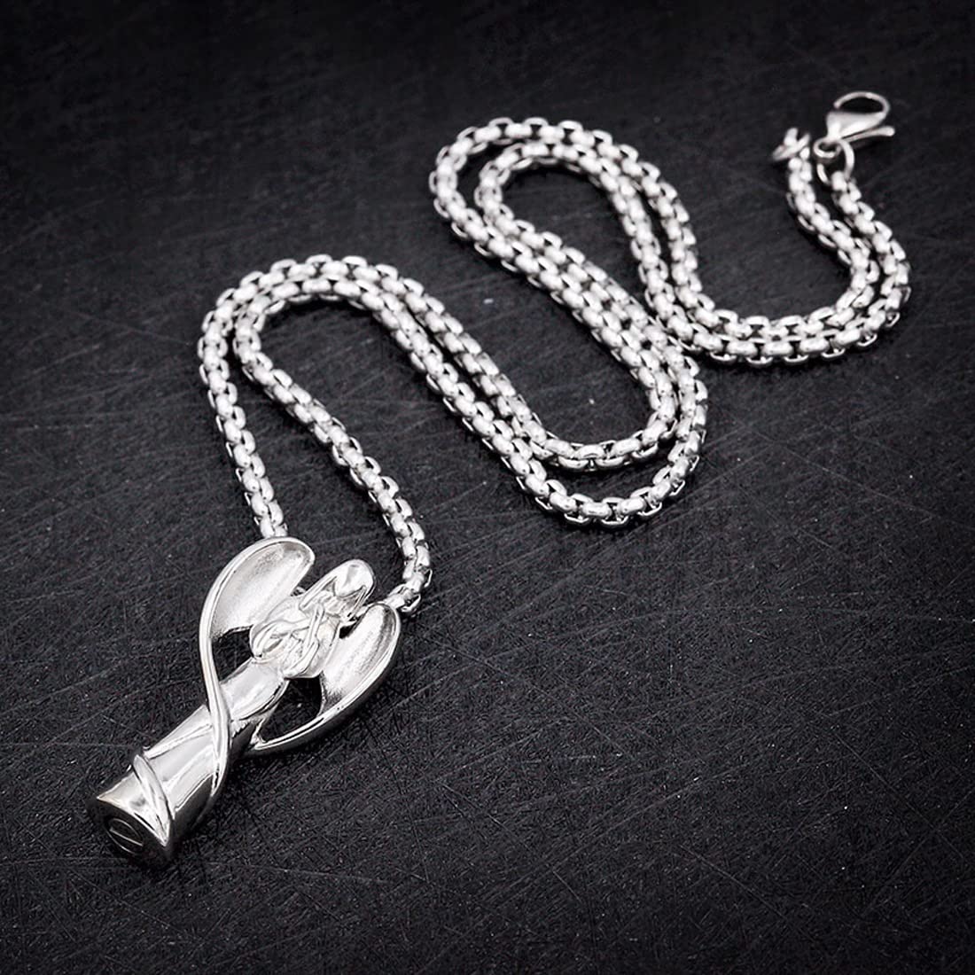 Rockyu メモリアルネックレス エンジェルデザイン レディース メンズ シルバー 羽根付き 天使ペンダント 遺骨入れ