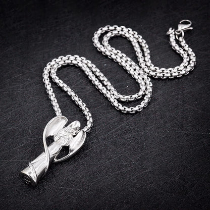 Rockyu メモリアルネックレス エンジェルデザイン レディース メンズ シルバー 羽根付き 天使ペンダント 遺骨入れ