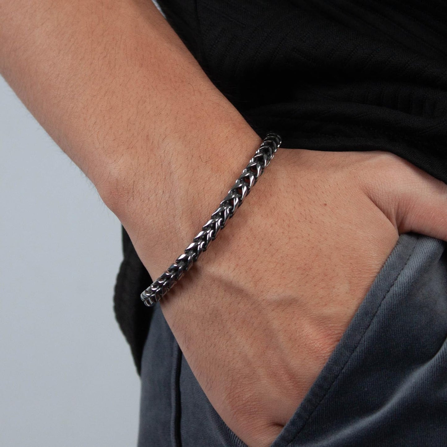 Rockyu ブレスレット メンズ シルバー スカルチェーン 髑髏モチーフ ステンレス 金属アレルギー対応