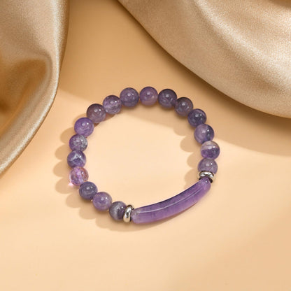 [Rockyu] ブレスレット レディース アメジスト 天然石 パープル 数珠ブレスレット 誕生石 二月 ステンレスリング付き