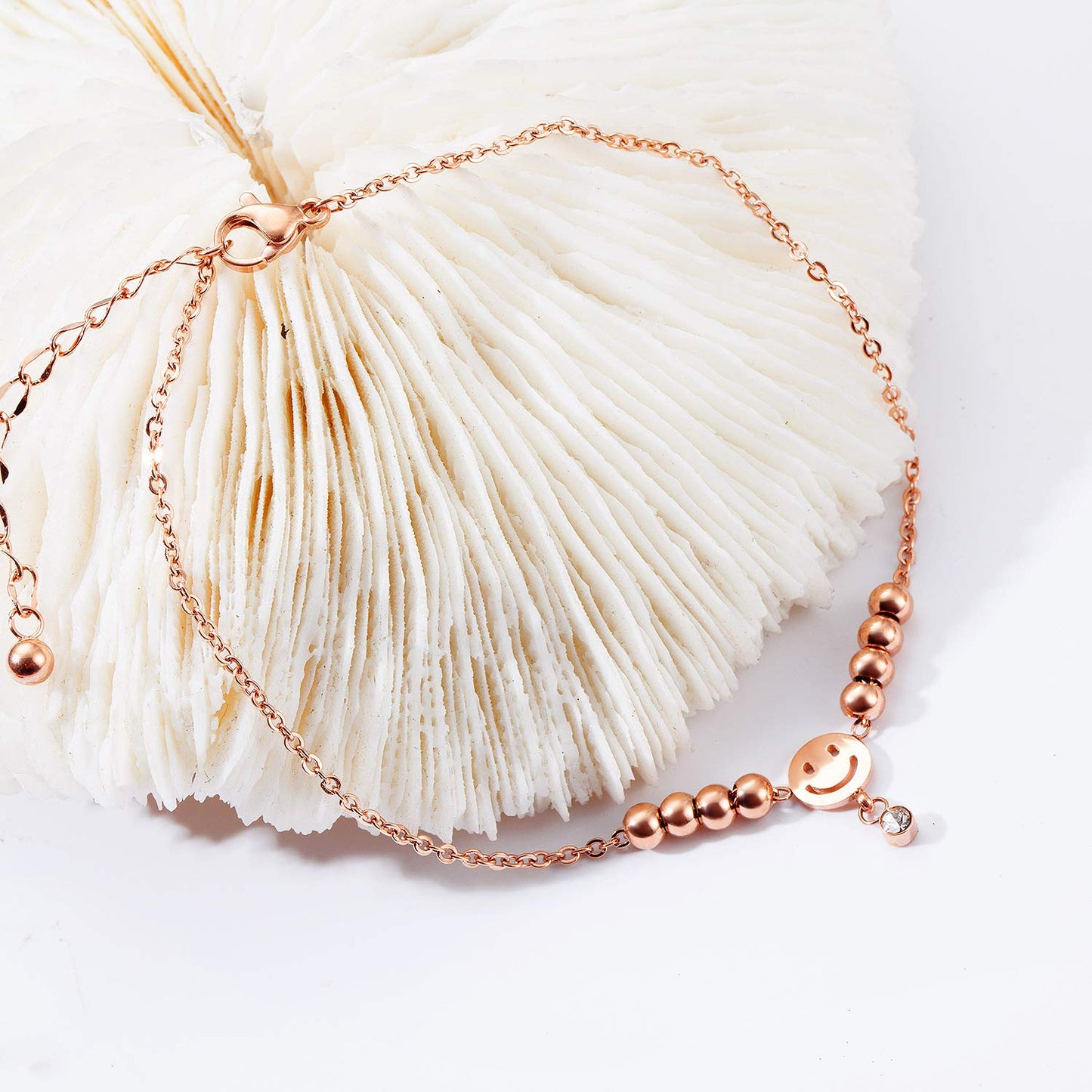 Rockyu アンクレット レディース スマイルビーズ チェーン チタン製 ハワイアン風