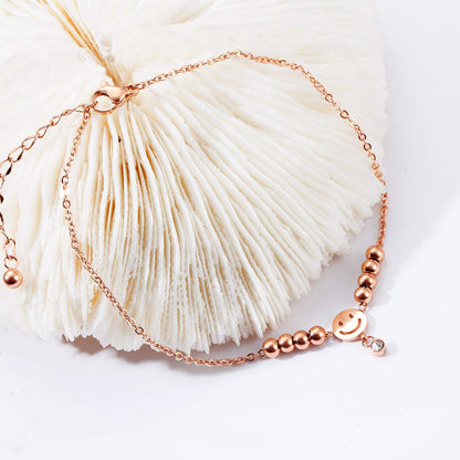 Rockyu アンクレット レディース スマイルビーズ チェーン チタン製 ハワイアン風