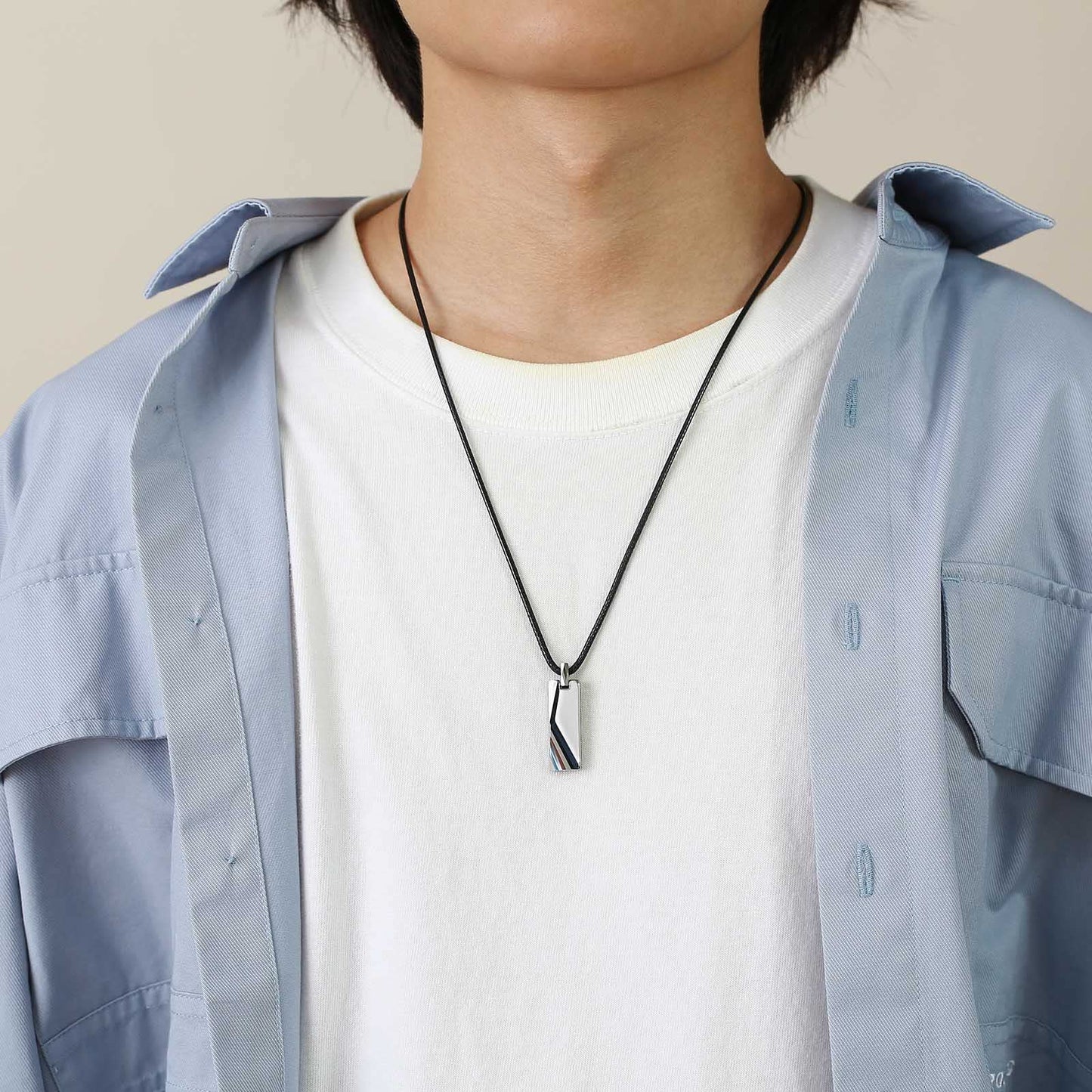 Rockyu タングステン 長方形ペンダント ネックレス メンズ