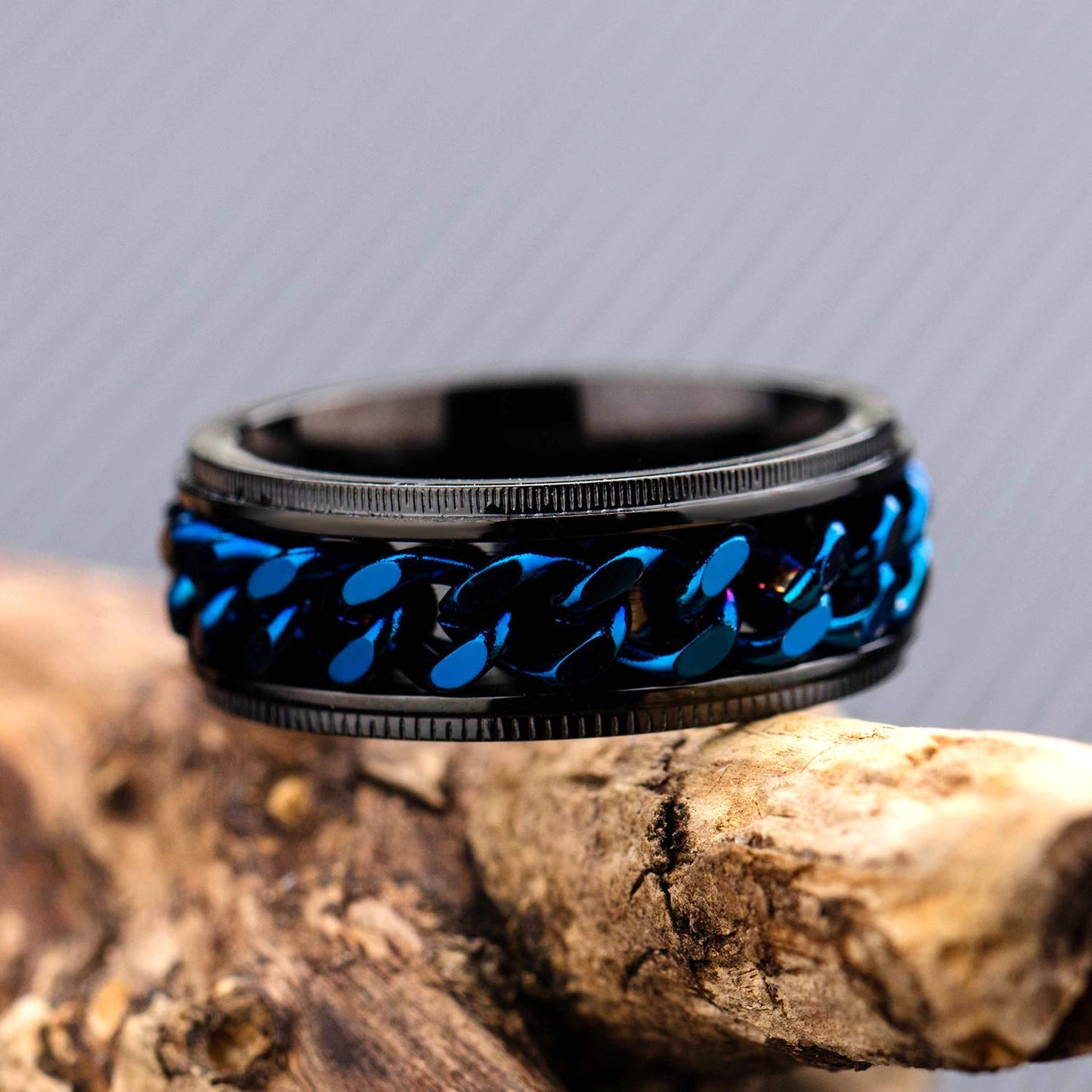 Rockyu スピナー 指輪 チェーンスピンリング メンズ ステンレス製 8mm 回転式 喜平チェーン 指輪