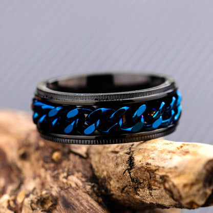 Rockyu スピナー 指輪 チェーンスピンリング メンズ ステンレス製 8mm 回転式 喜平チェーン 指輪