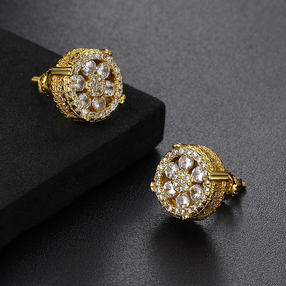 Rockyu ピアス メンズ ブランド 両耳 シルバー ゴールド 四本爪 円型 2.5mm ラウンド 3A級 czダイヤ ジルコニアピアス ネジ式 銅製 セカンドピアス つけっぱなし 金属アレルギー対応 男女兼用 かっこいい 誕生日 記念日 プレゼントアクセサリー