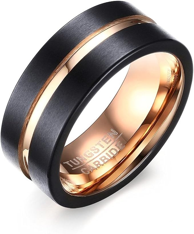 タングステンラインリング 8mm幅｜Rockyu メンズ指輪 シンプル＆マット仕上げ 高耐久デザインアクセサリー