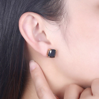 Rockyu スクエアカット オニキス風 レディースピアス シルバー925 一粒デザイン アジアンエスニック風