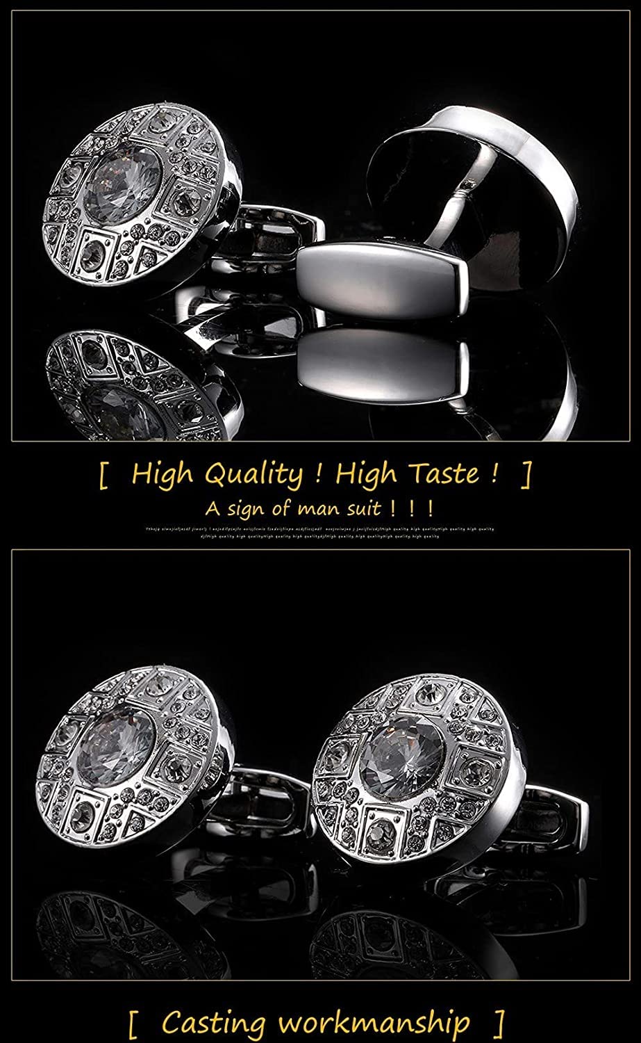 Rockyu カフスボタン メンズ おしゃれ シルバー ラウンド 大粒ジルコニア カフリンクス