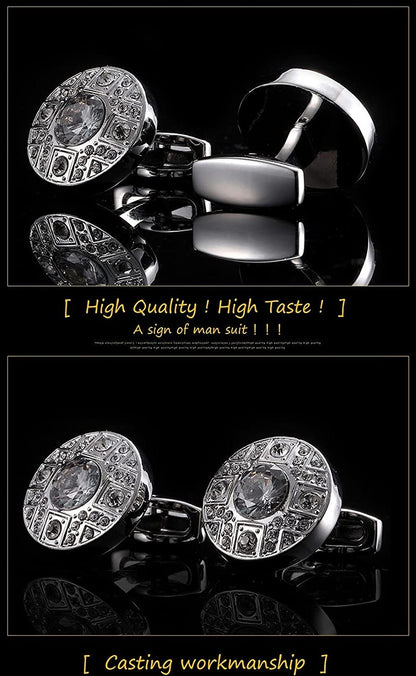 Rockyu カフスボタン メンズ おしゃれ シルバー ラウンド 大粒ジルコニア カフリンクス