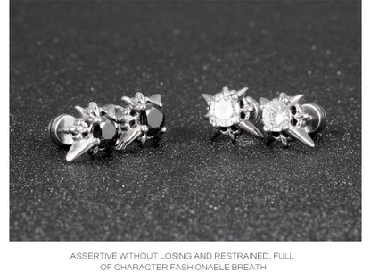 Rockyu ステンレス製メンズピアス ジルコニア 芒星クロスデザイン アレルギー対応 シルバー ギフト