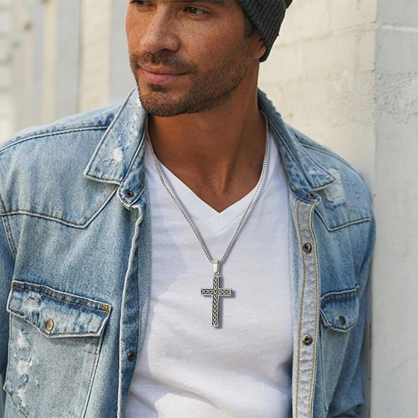 Rockyu ステンレス ヴィンテージクロス メンズネックレス ペンダント