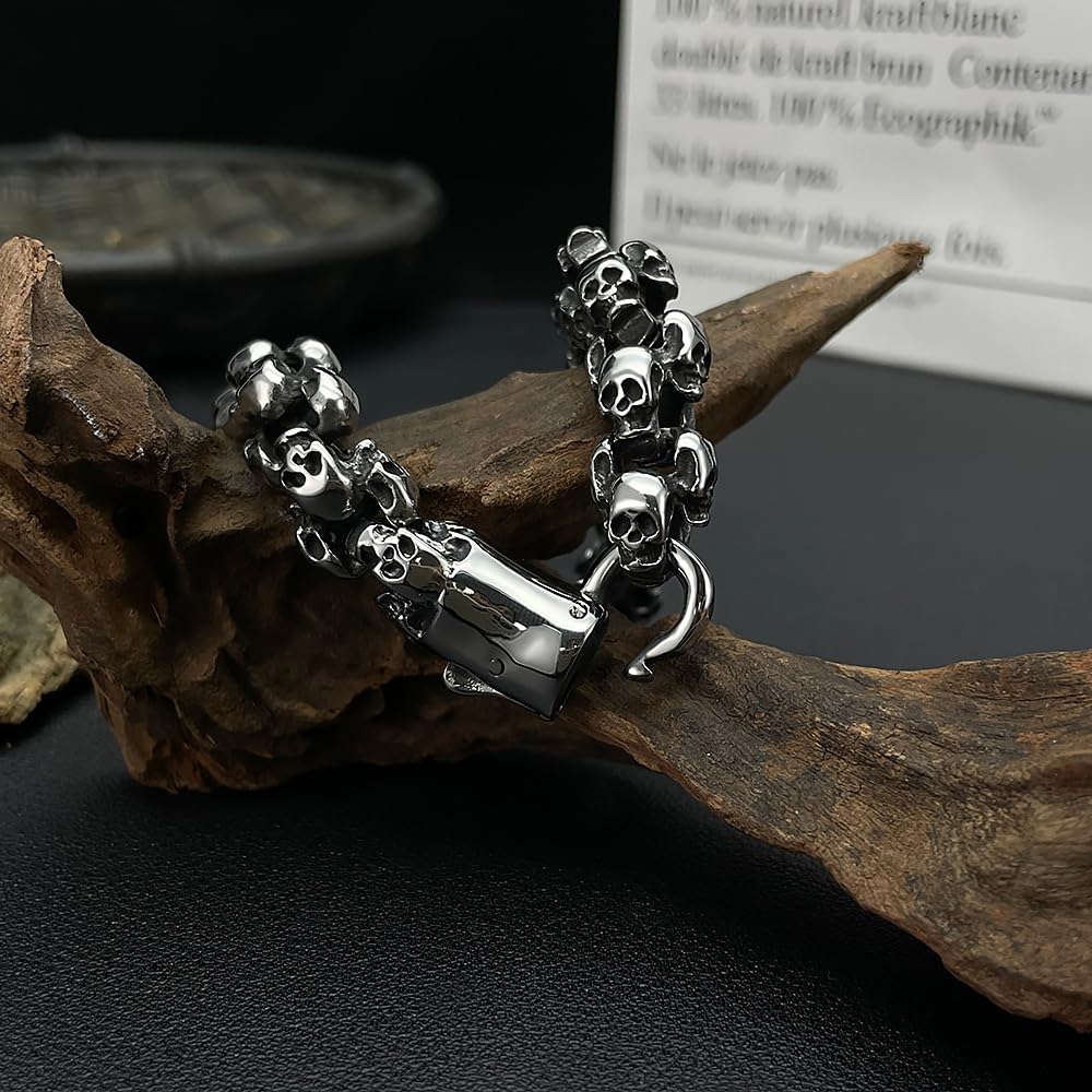 Rockyu ブレスレット メンズ シルバー ドクロチェーン ステンレス 金属アレルギー対応