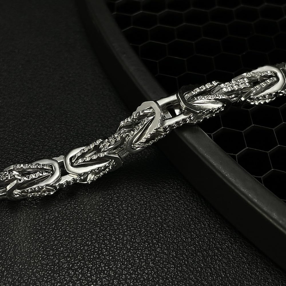 ブレスレット メンズ ビザンチンチェーン 幅8mm ステンレス ブラック/シルバー