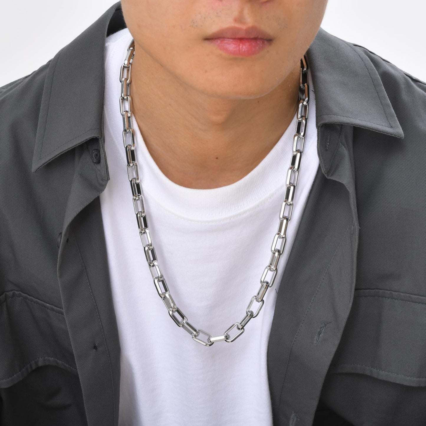 Rockyu ネックレス メンズ ステンレススチール シルバー ロングチェーン 太め ヒップホップ カジュアル アクセサリー