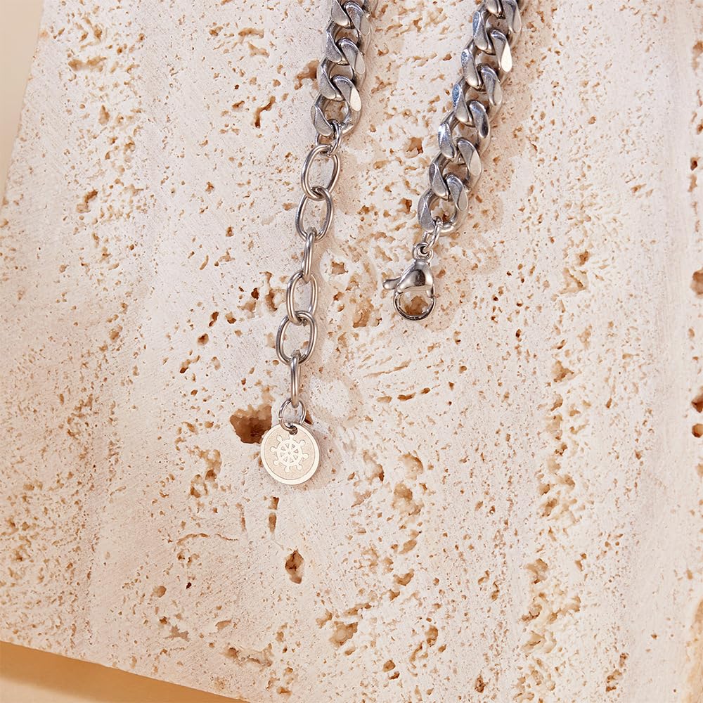 Rockyu ステンレス 錨コンパスデザイン メンズブレスレット 喜平チェーン