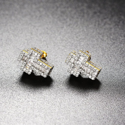 [Rockyu] ピアス メンズ ネジ式 シルバー ゴールド ジルコニア 立体 クロス 十字架ピアス CZダイヤ スタッドピアス 銅製 金属アレルギー対応 おしゃれ 誕生日 プレゼント アクセサリー