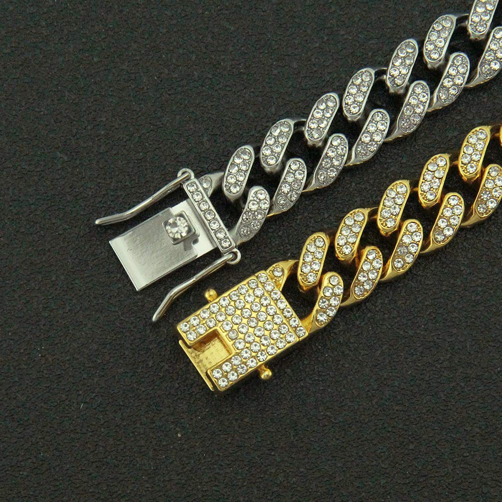 Rockyu ブレスレット メンズ 喜平チェーン ジルコニア 太め ヒップホップ 金銀3色展開