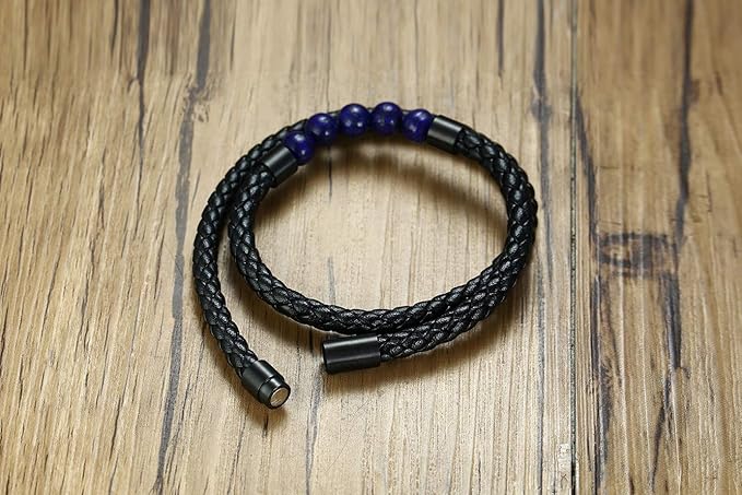 Rockyu 天然石 レザーブレスレット メンズ｜編み込みデザイン＆3カラー展開