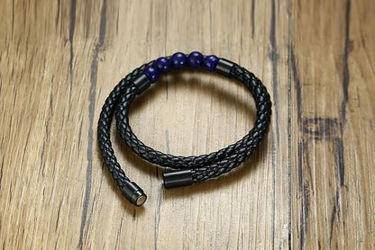 Rockyu 天然石 レザーブレスレット メンズ｜編み込みデザイン＆3カラー展開