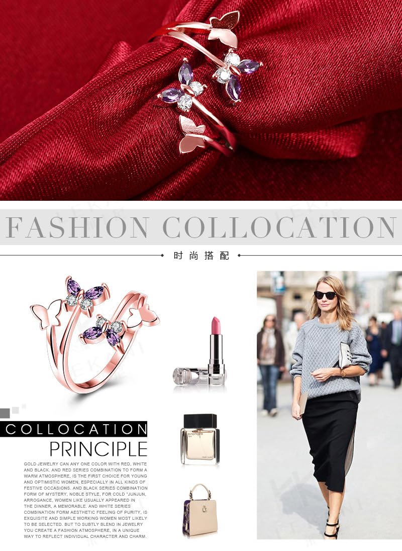 指輪 レディース 蝶モチーフ ローズゴールド／シルバー フリーサイズリング アレルギー対応 かわいい ジルコニア ファッション 結婚式 記念日 プレゼント