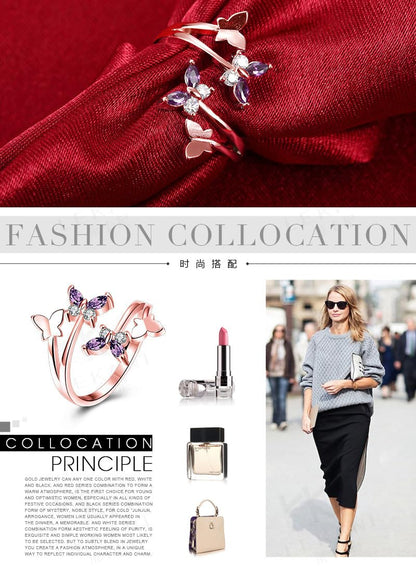 指輪 レディース 蝶モチーフ ローズゴールド／シルバー フリーサイズリング アレルギー対応 かわいい ジルコニア ファッション 結婚式 記念日 プレゼント