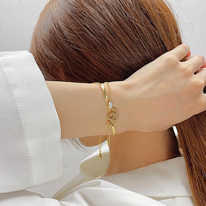 Rockyu ブレスレット レディース ゴールド 蛇モチーフ 2連ステンレス ジルコニアブレスレット