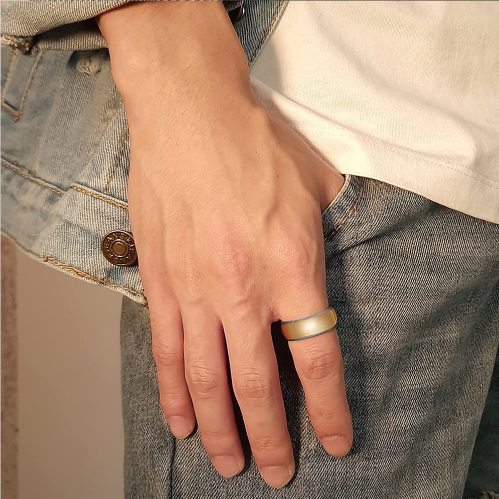 Rockyu タングステンリング メンズ 8mm ゴールド＆ブラック 光沢仕上げ