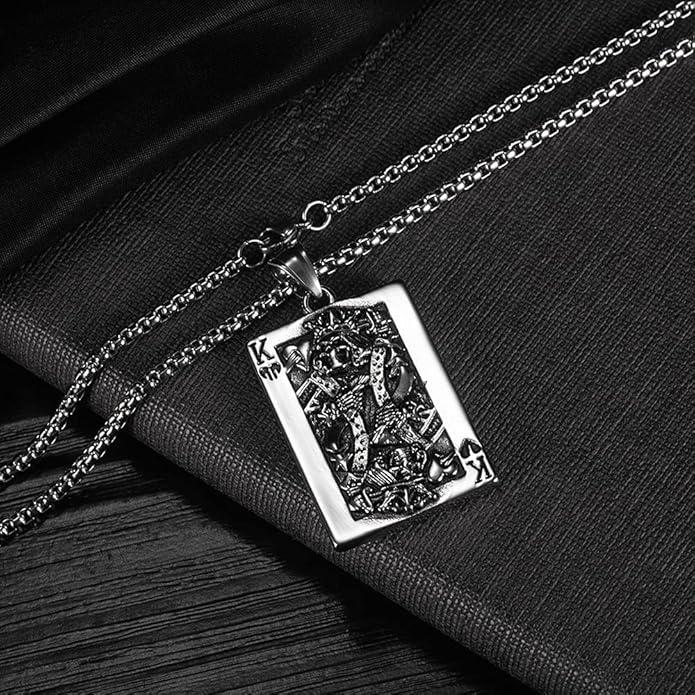Rockyu トランプモチーフネックレス メンズ ステンレス製 ペンダント チェーン付