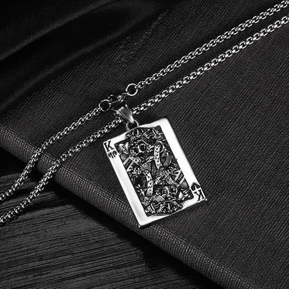 Rockyu トランプモチーフネックレス メンズ ステンレス製 ペンダント チェーン付