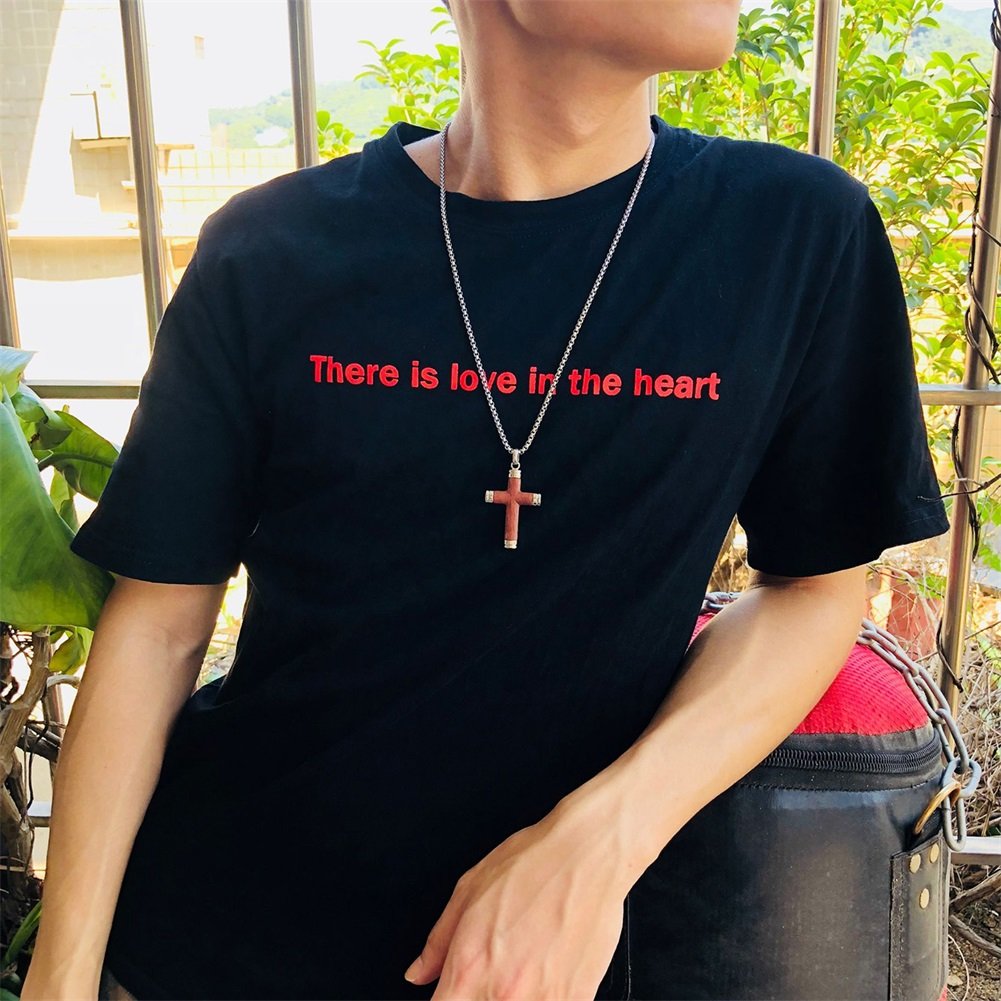 Rockyu メンズ ネックレス 十字架 シルバー＆ウッド チェーン付き プレゼントに最適