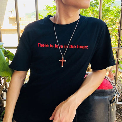 Rockyu メンズ ネックレス 十字架 シルバー＆ウッド チェーン付き プレゼントに最適