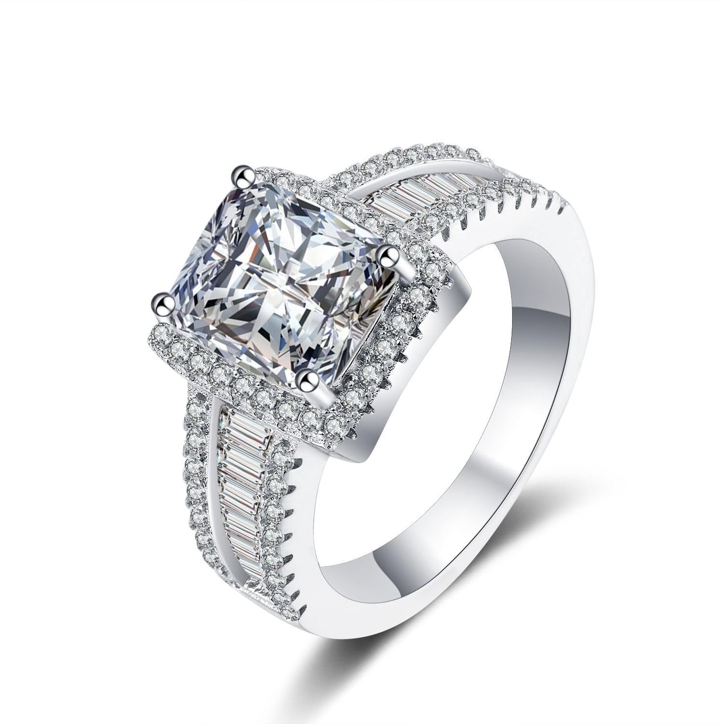 Rockyu プラチナメッキ レディースリング AAAジルコニア 太めデザイン シルバー色